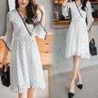 Bell-sleeve A-line Dotted Dress