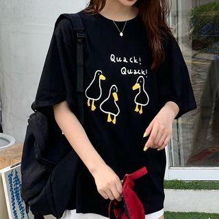 Cartoon Duck Print Short-sleeve T-shirt
