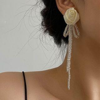 Rose Beaded Drop Earring 1 Pair - White - One Size