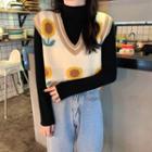 Floral Print Knit Vest / Long-sleeve T-shirt