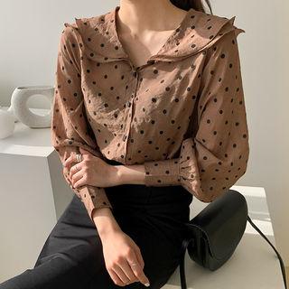 Layered-collar Polka-dot Blouse