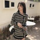 Asymmetrical Striped Cardigan Stripe - Black & White - One Size