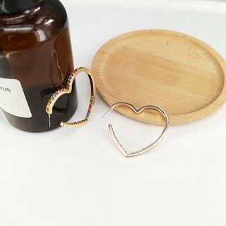 Rhinestone Heart Hoop Earring 1 Pc - Stud Earring - One Size