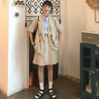 Check Short-sleeve Shirt / Set: Plain Short-sleeve Light Jacket + Skirt