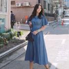 Short-sleeve Tie-back Denim Dress