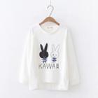 Long-sleeve Rabbit Print T-shirt White - One Size
