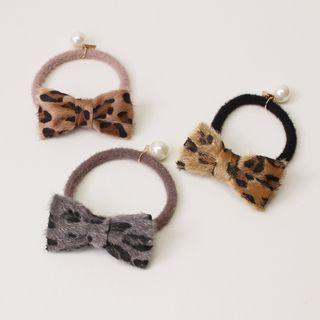 Leopard Print Faux Pearl Hair Tie