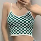 V-neck Check Knit Camisole Top