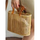 Handle-detail Wood Tote Bag Light Brown - One Size