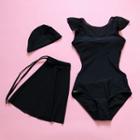 Set: Cut Out Back Swimsuit + Swim Skirt + Swim Cap