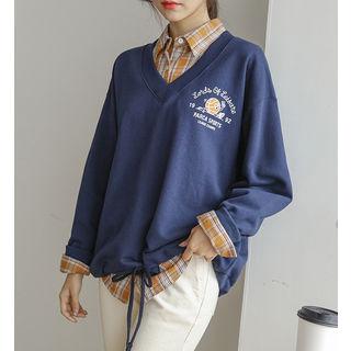 V-neck Drawstring Boxy-fit Sweatshirt