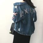 Lace-up Washed Loose-fit Denim Jacket
