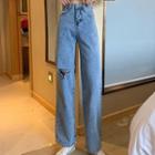 High-waist Denim Ripped Jeans
