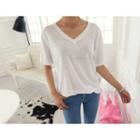 Short Sleeve Linen Blend V-neck T-shirt