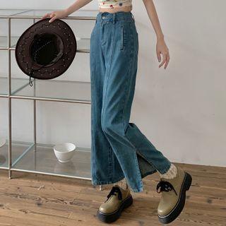 High-waist Hem-slit Wide-leg Jeans