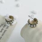 Retro Faux Pearl Earring E097 - S925 Silver Needle Studded Earring - Faux Pearl - Black & Gold - One Size