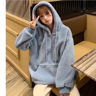 Zip Placket Furry Hoodie