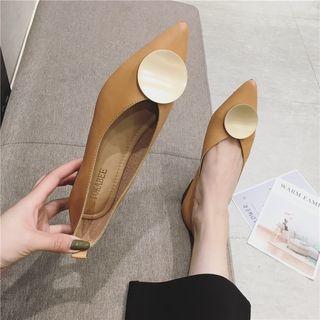 Metal Disc Faux Pearl Pointed Flats