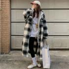 Plaid Loose-fit Long Wool Jacket As Figure - One Size