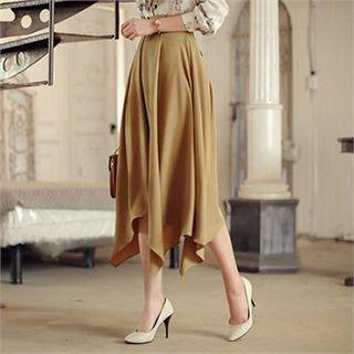 Tie-waist Pleated Handkerchief-hem Skirt
