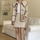 Set Of 2: Contrast Woolen Coat + Contrast A-line Skirt