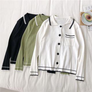 Polo-neck Contrast Trim Cardigan