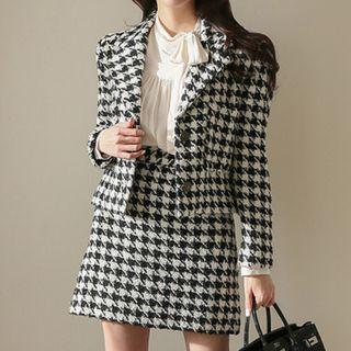Set: Cropped Single-breasted Houndstooth Blazer + Mini Skirt