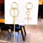 Non-matching Hoop & Cross Drop Earring 1 Pair - As Shown In Figure - One Size