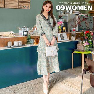 Lace-trim Ruffled Floral Maxi Wrap Dress