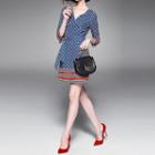 Print 3/4-sleeve Tie Waist A-line Dress