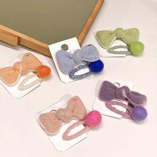 Set: Bow Felt Hair Tie + Pom Pom Hair Clip