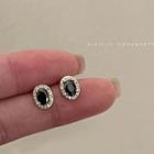 Rhinestone Alloy Earring 1 Pair - Black & Silver - One Size