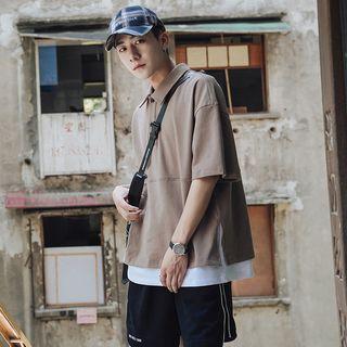 Elbow-sleeve Mock Two-piece Polo Shirt