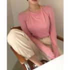 Long-sleeve Mock Two-piece Top Pink - One Size