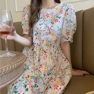 Round-neck Floral Short-sleeve Dress