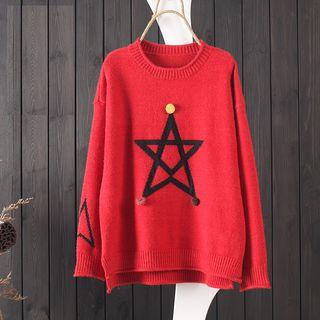Star Print Pom Pom Detail Sweater
