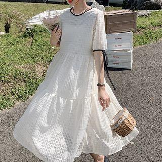 Plaid Puff-sleeve Skirt