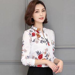 V-neck Floral Printed Blouse