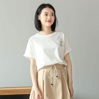 Tassel Trim Embroidered Short-sleeve T-shirt