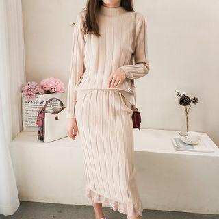 Set: Rib Sweater + Midi Knit Skirt