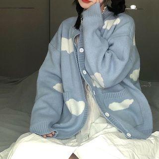 Cloud Print Knit Cardigan Sweater - One Size