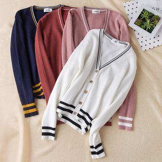 V-neck Striped Trim Cardigan