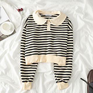 Peter Pan Collar Striped Cropped Top Black - One Size