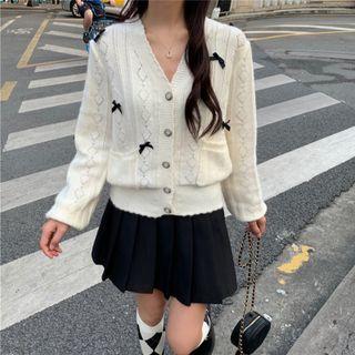 Long-sleeve Bow Knit Cardigan