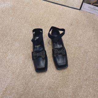 Block Heel Square Toe Ankle Strap Bow Loafers