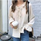 Frilled Trim Collar Lace-up Blouse