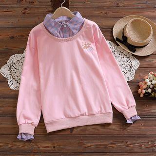 Mock Two-piece Polo-neck Lettering Sweatshirt