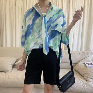Tie-dye Short-sleeve Shirt With Tie