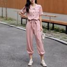 Short-sleeve Cropped Buttoned Jumpsuit