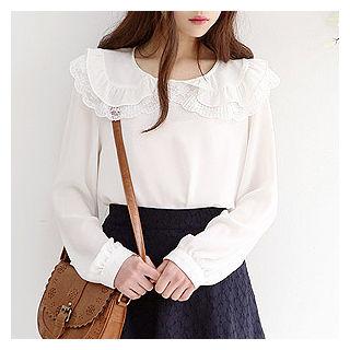 Lace-trim Peterpan-collar Top